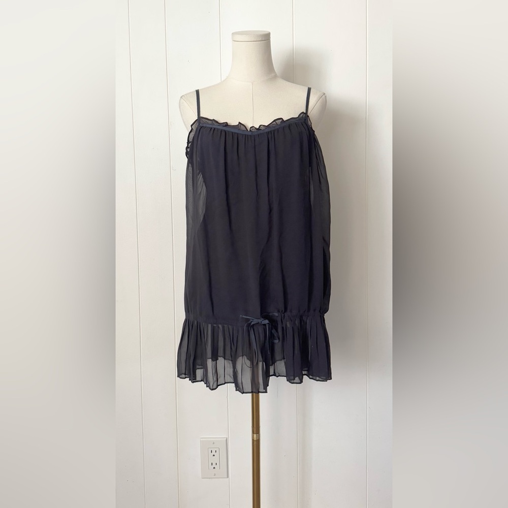 Trovata Dark Blue 100% Silk Seersucker Tank Top Sheer Lined Tank Top Medium